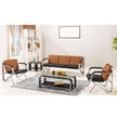 Office sofa set - Brown - brown leather chrome sofa set