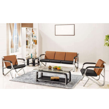 Office sofa set - Brown - brown leather chrome sofa set