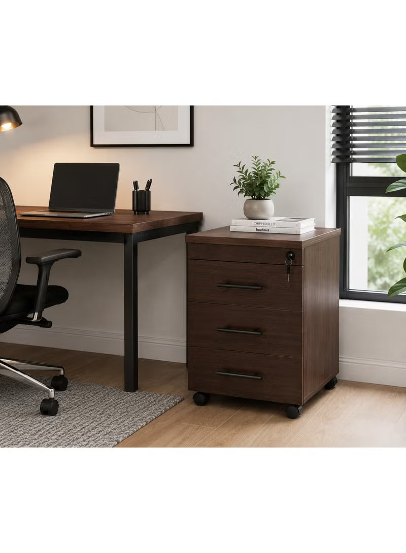 Movable Wooden 3 Drawers Unit – Brown