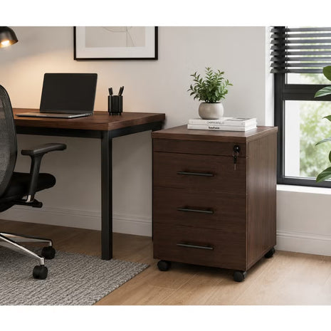 Movable Wooden 3 Drawers Unit – Brown