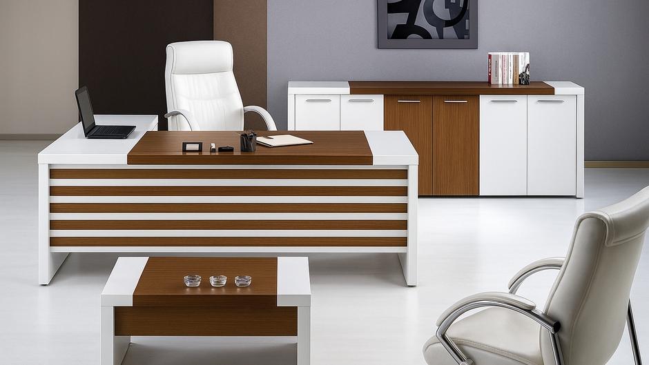 Modern Manager's Desk with Side Unit and Metal Frame (Copy) - RAMA OFFICE FURNITURE