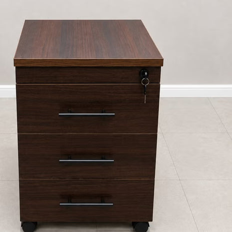 Movable Wooden 3 Drawers Unit – Brown