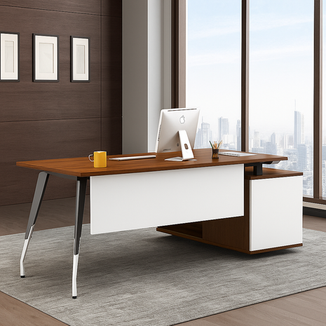 Modern Manager's Desk with Side Unit and Metal Frame - RAMA OFFICE FURNITURE