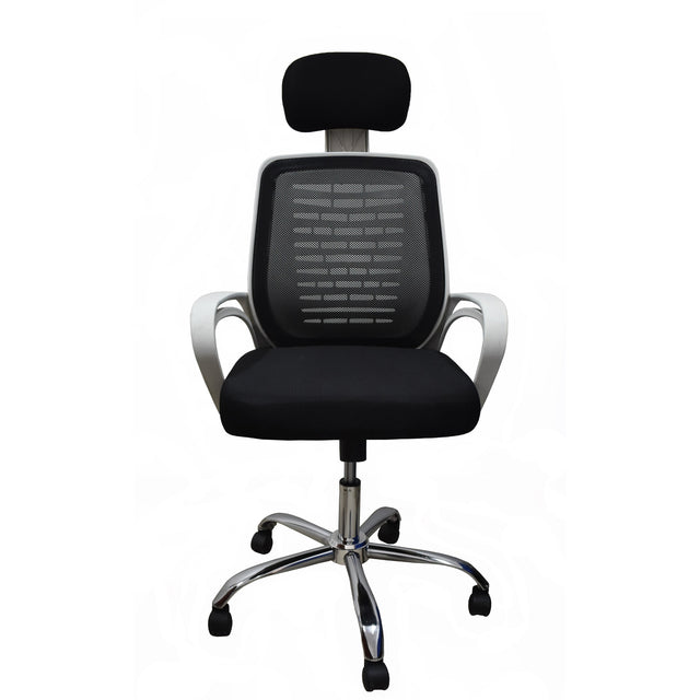 white frame sarcomisr swivel office chair with headrest - RAMA OFFICE FURNITURE