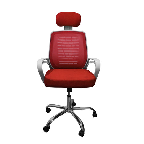 white frame sarcomisr swivel office chair with headrest - RAMA OFFICE FURNITURE